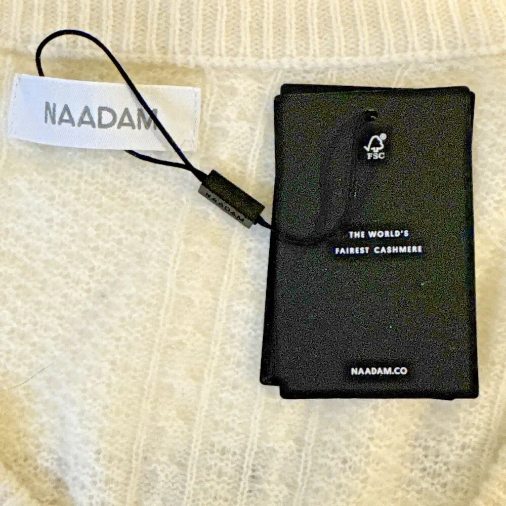 Naadam Super Luxe Cashmere Sweater L Cream V Neck NWT $358 Luxury Knit